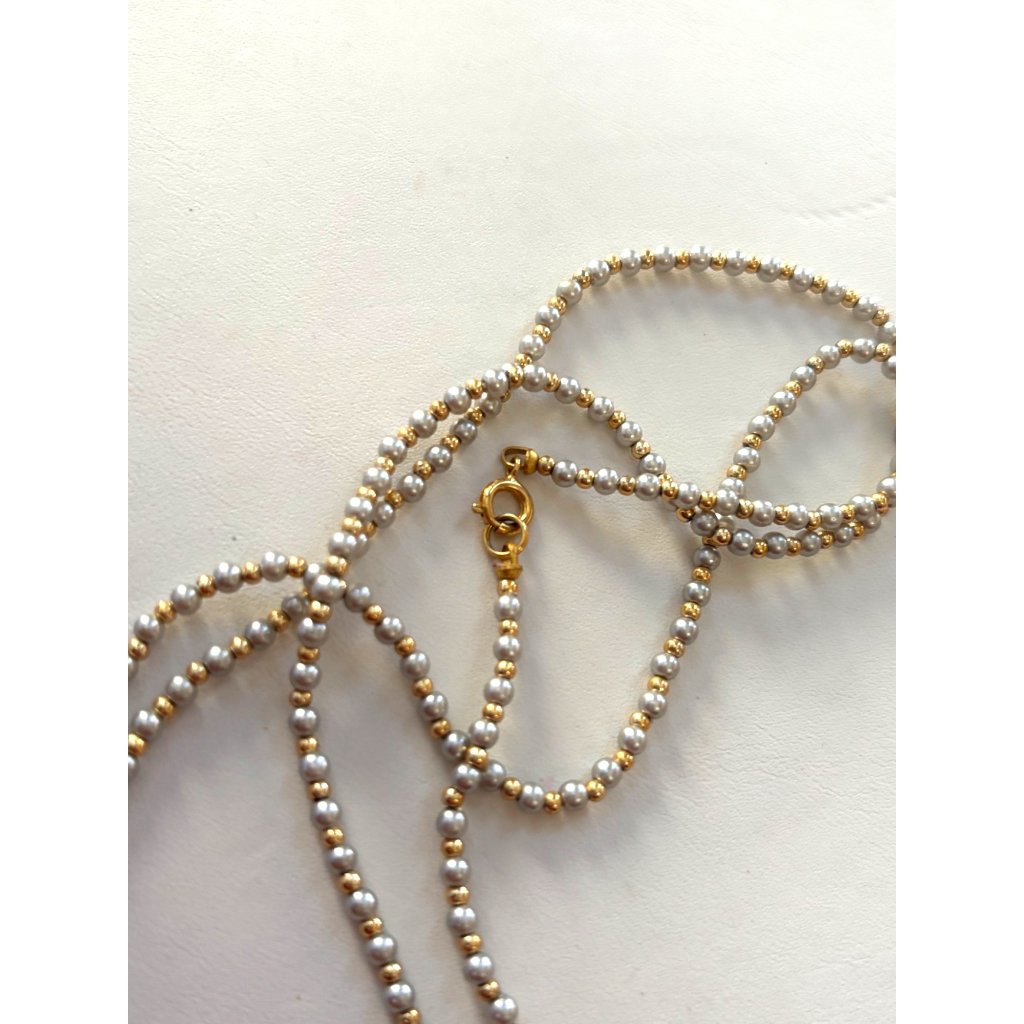 Gold  SilverTone Beaded Necklace With Lobster Clasp Closure